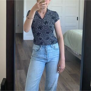 true vintage v neck collared floral top